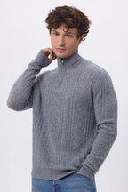 Pull Grand Col Montant Zippé Torsades Dulce - Gris Fonce - Homme