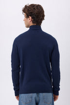 Pull Grand Col Montant Zippé Torsades Dulce - Bleu Marine - Homme