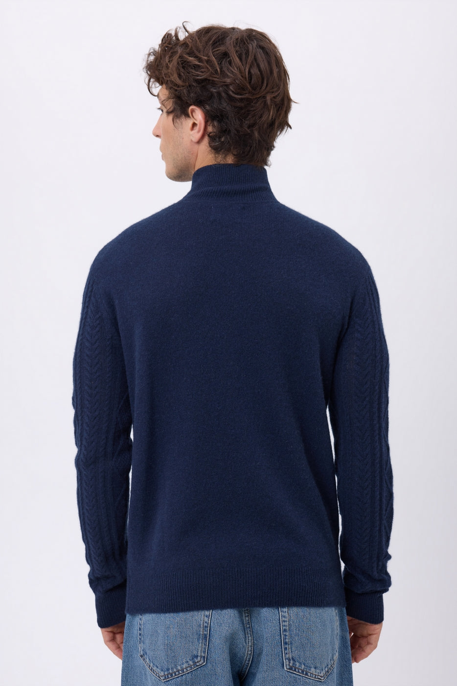Pull Grand Col Montant Zippé Torsades Dulce - Bleu Marine - Homme