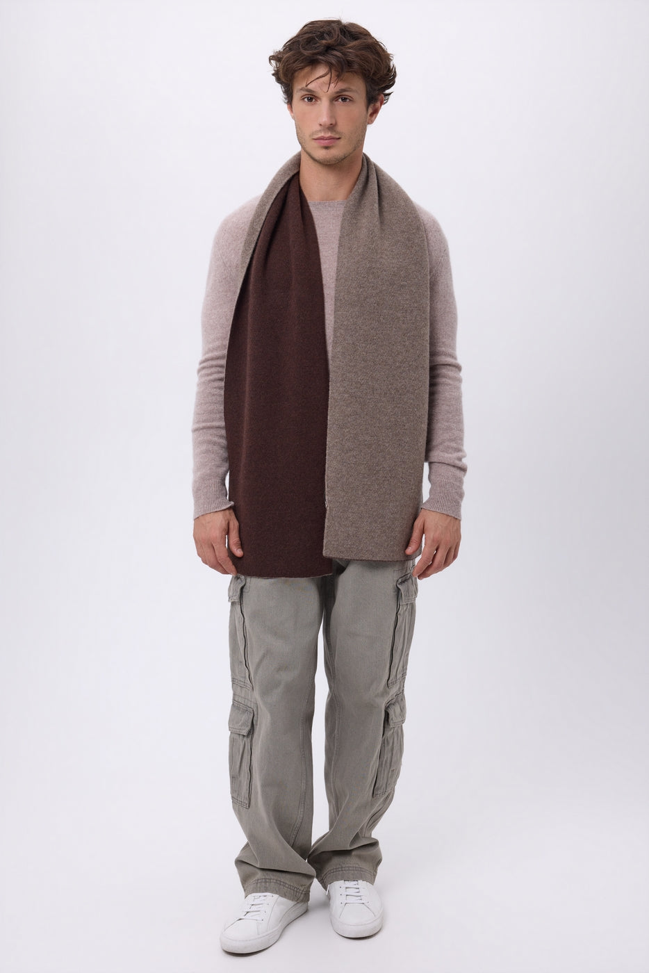 Extra Thick Reversible Two-Tone Scarf Duo - Hazelnut-Chocolate Brown - Unisex