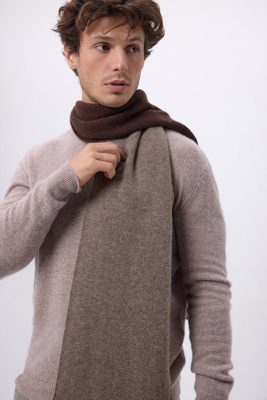 Extra Thick Reversible Two-Tone Scarf Duo - Hazelnut-Chocolate Brown - Unisex
