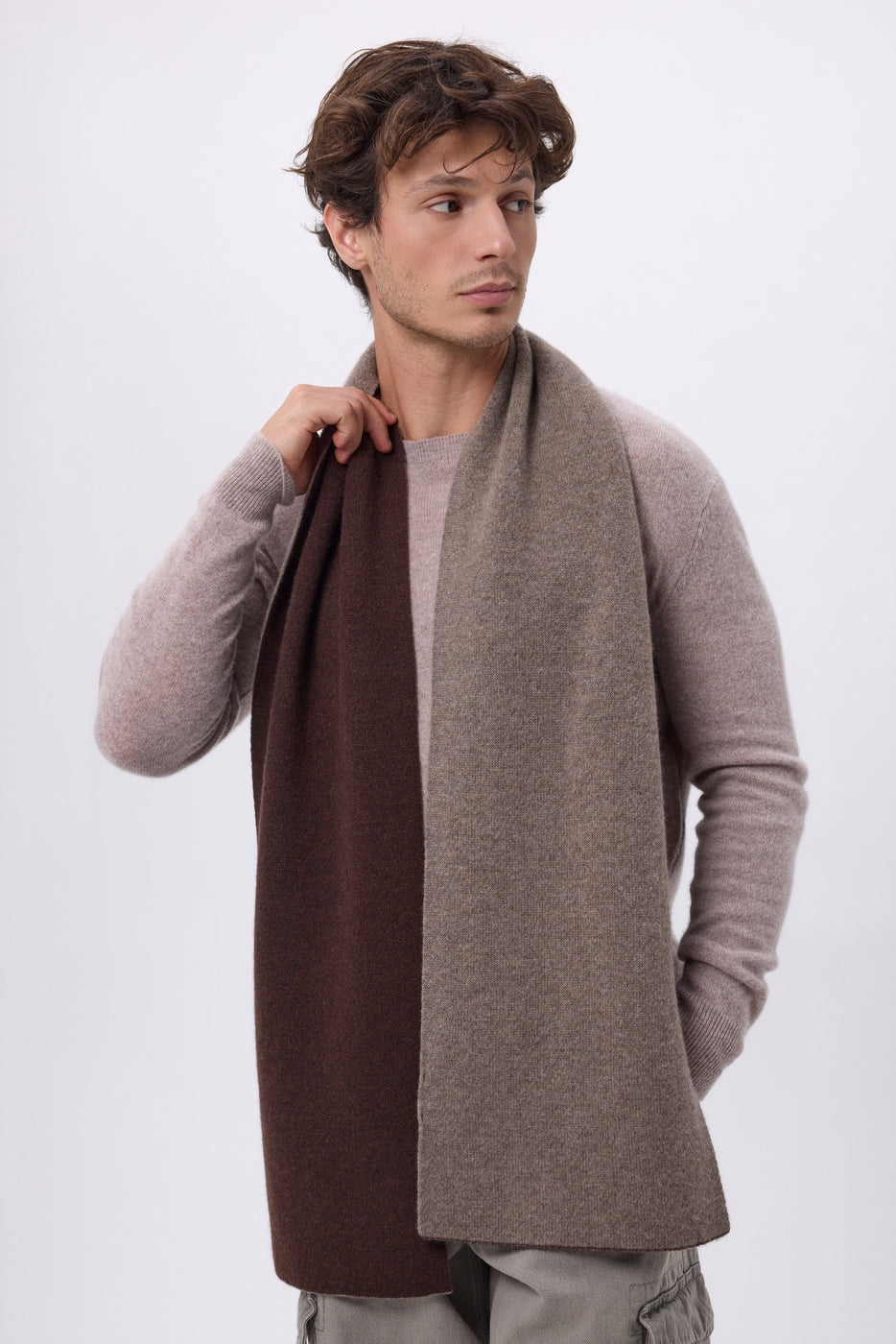 Extra Thick Reversible Two-Tone Scarf Duo - Hazelnut-Chocolate Brown - Unisex