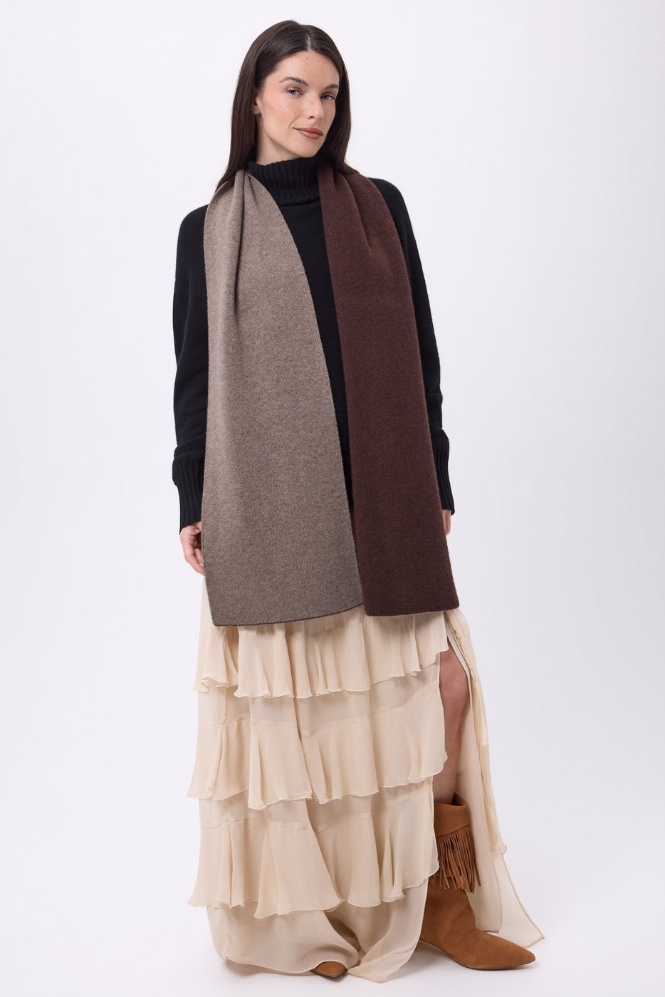 Extra Thick Reversible Two-Tone Scarf Duo - Hazelnut-Chocolate Brown - Unisex