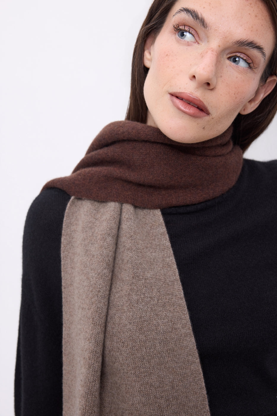 Extra Thick Reversible Two-Tone Scarf Duo - Hazelnut-Chocolate Brown - Unisex