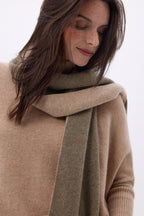 Bufanda muy gruesa de doble cara bicolor Duo - Beige crema - Caqui jaspeado - Unisex