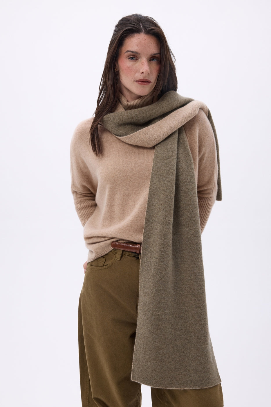 Bufanda muy gruesa de doble cara bicolor Duo - Beige crema - Caqui jaspeado - Unisex