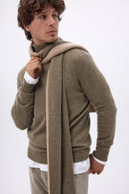 Mycket tjock dubbelsidig tvåfärgad halsduk Duo – Gräddbeige/Melerad khaki – Unisex – 100 % kashmir