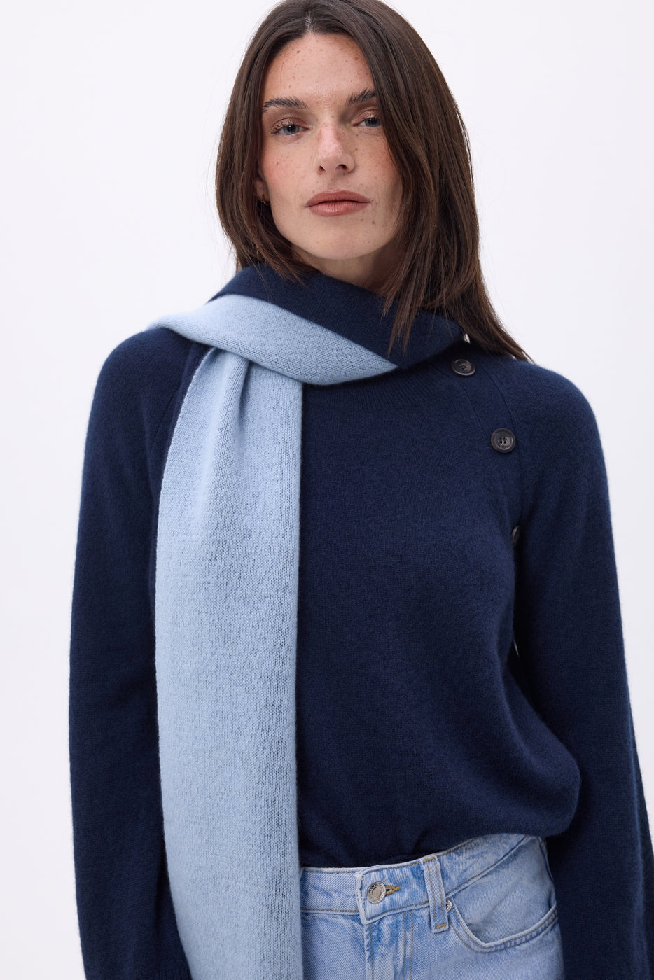 Echarpe Tres Épaiesse Double Face Bi Colore Duo - Bleu Marine-Bleu Ciel - Mixte