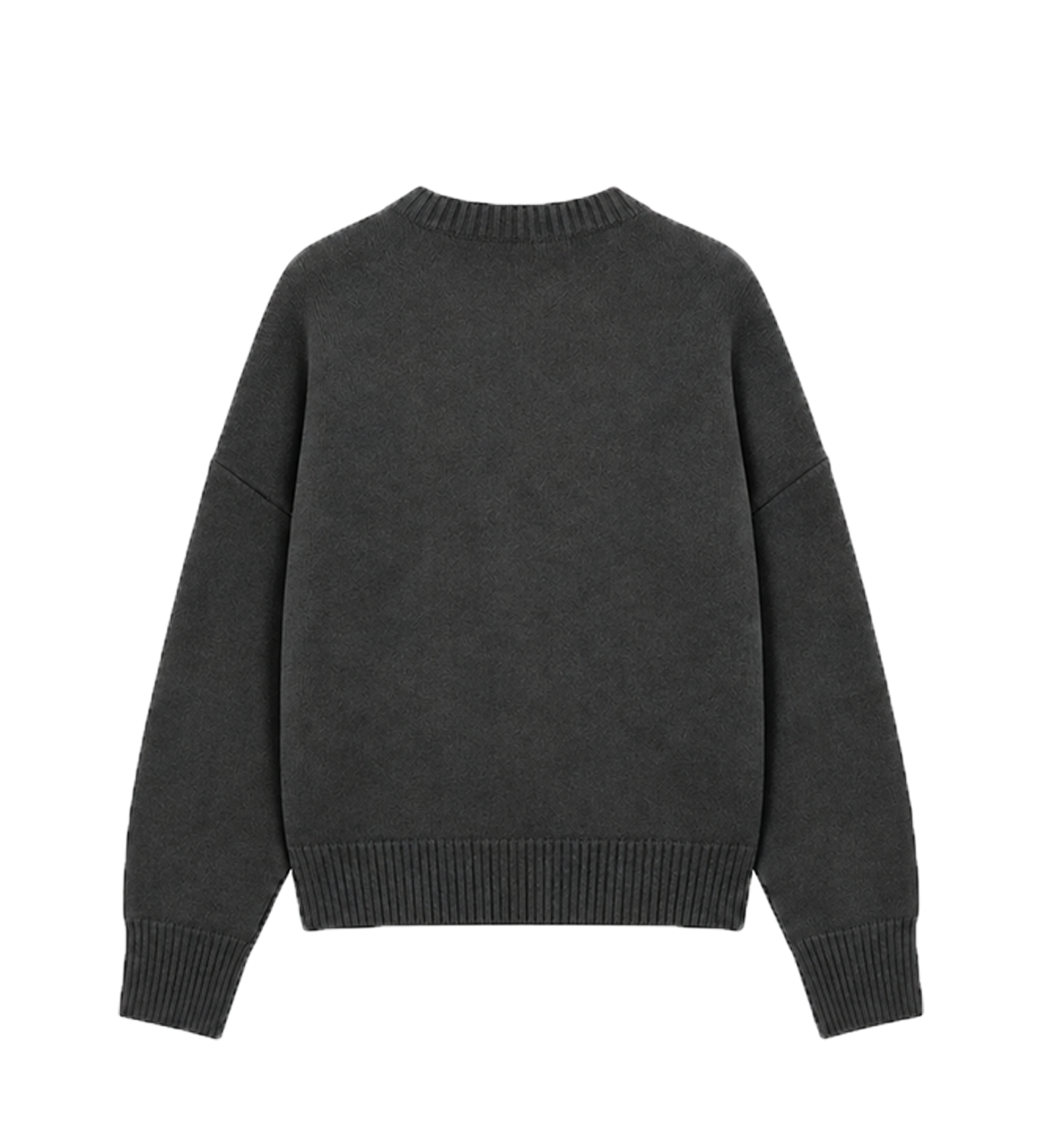 Broderad Rundhalsad Tröja - Mörkgrå
