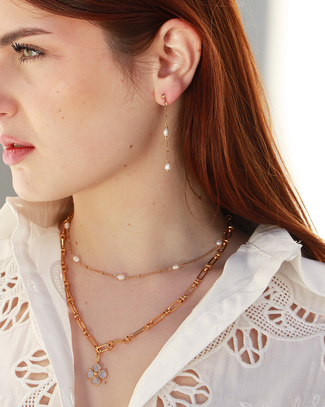 Boucles D'Oreilles Diane - Or & Parle Blanche