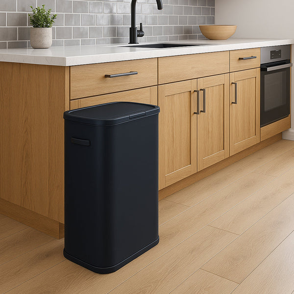 60L PORTLAND push kitchen trash bin in BLACK stainless steel Opening by simple pressure