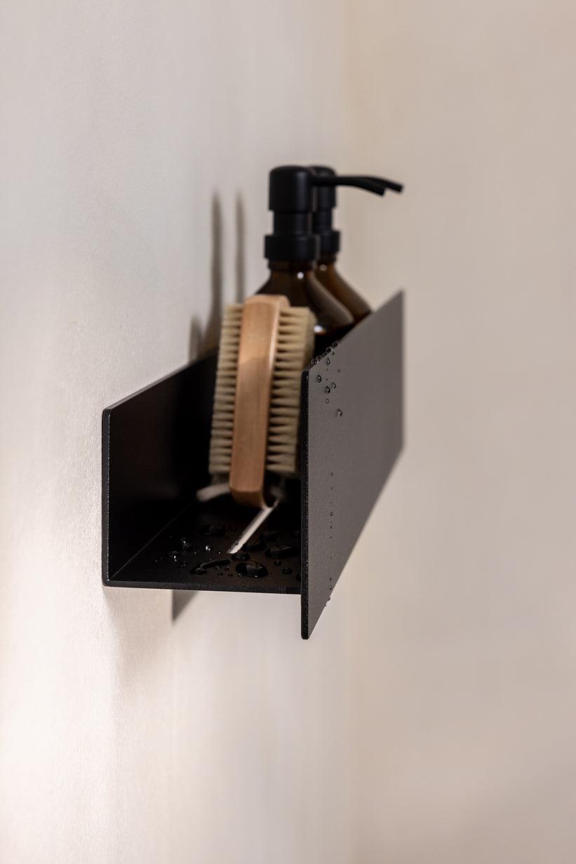 SHEA Duschablage in modern Design with Shampoo and Bürste, ideal for Dusche or Bad.