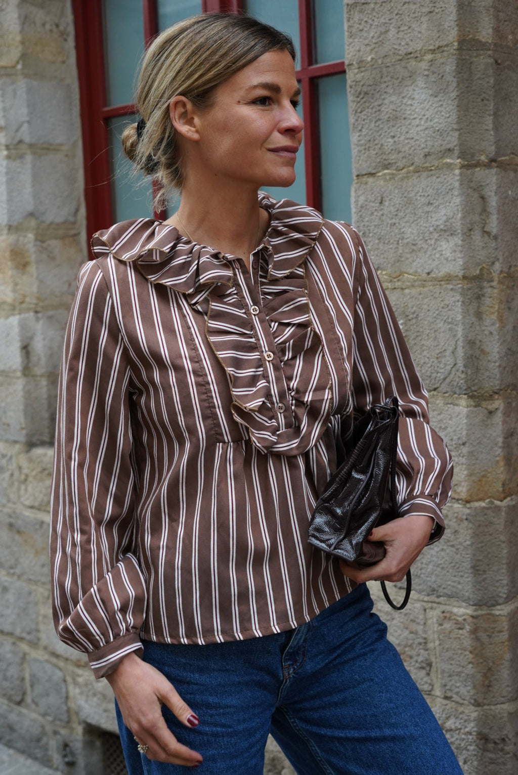 Olympe Mocha Stripe Blouse