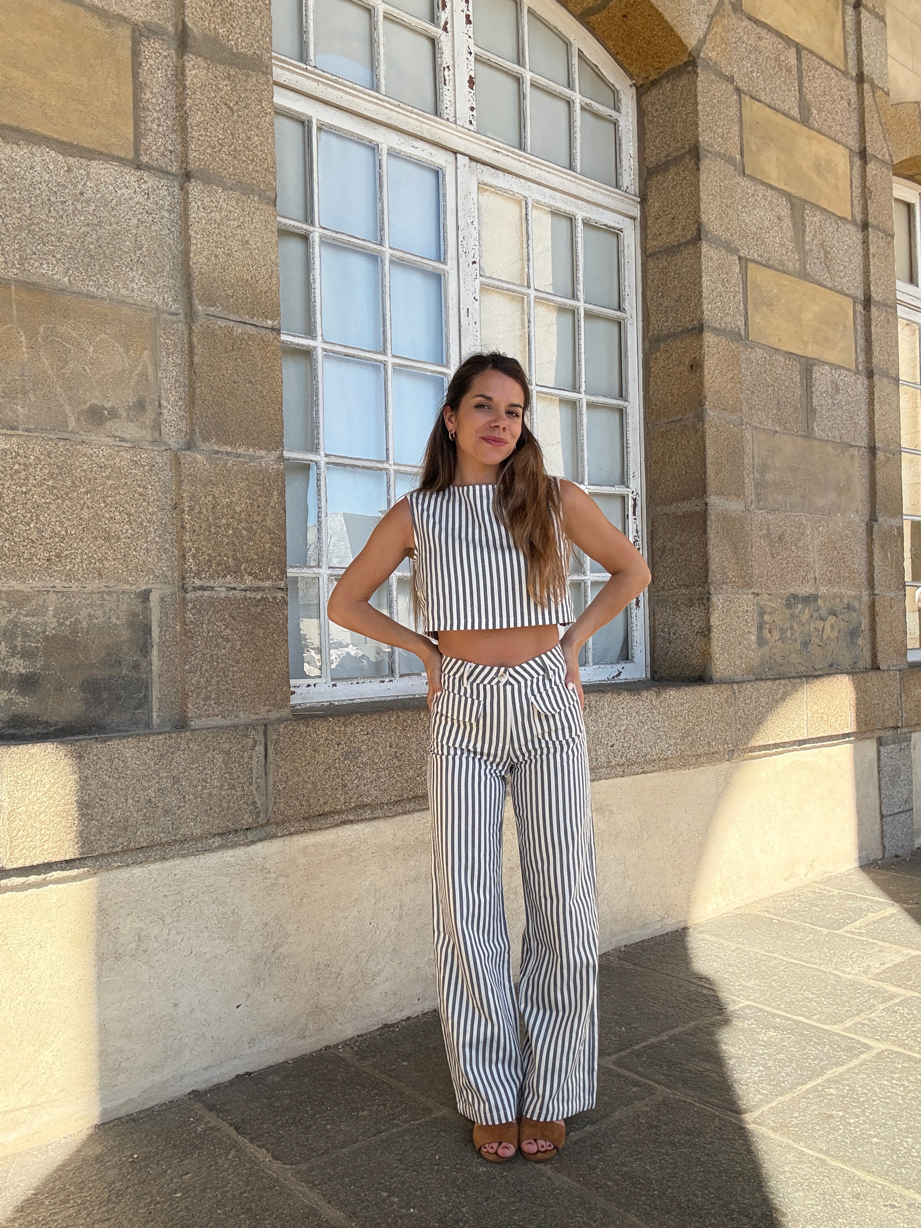 Pantalon Rayé Marin Bleu