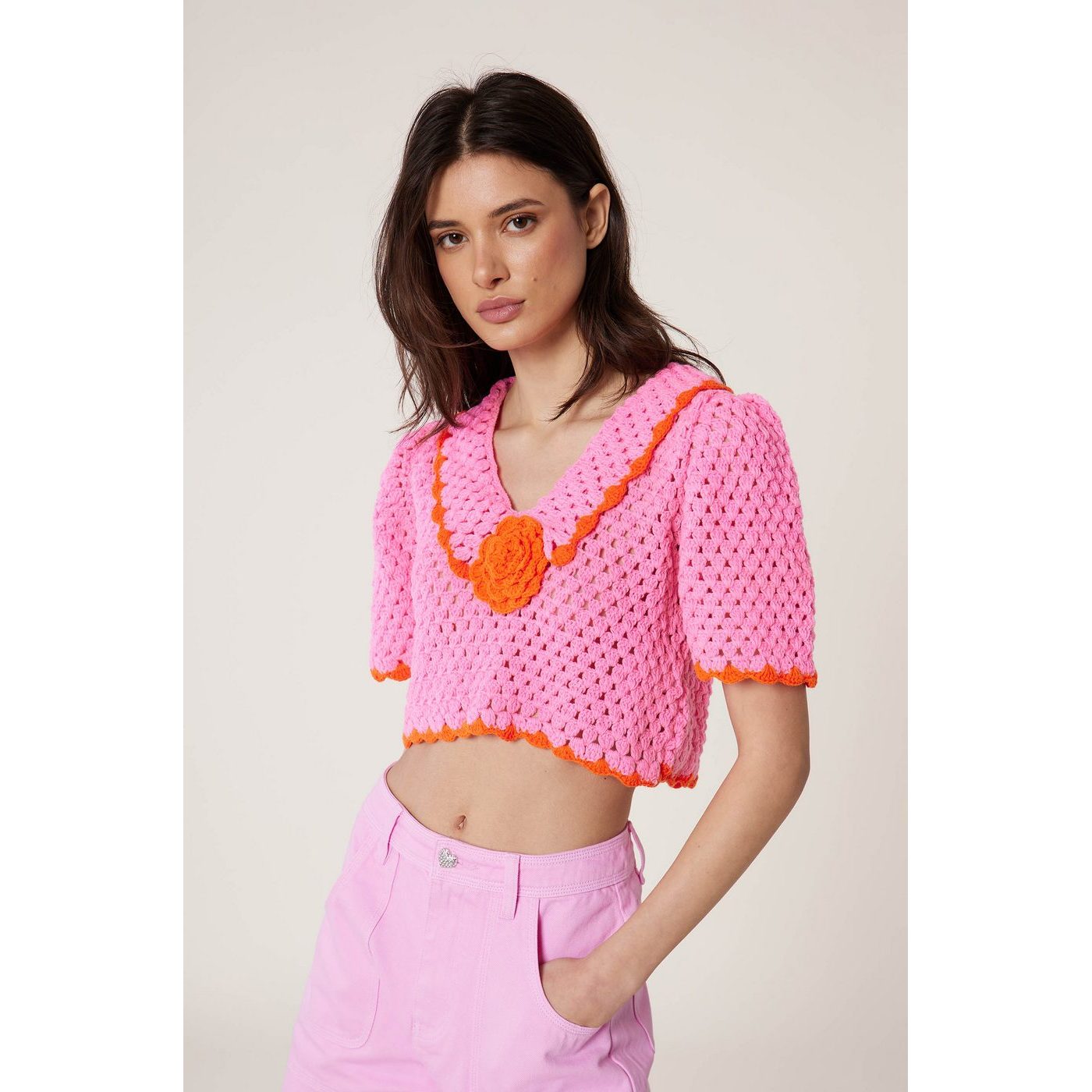 Suéter de crochet rosa - Rosa