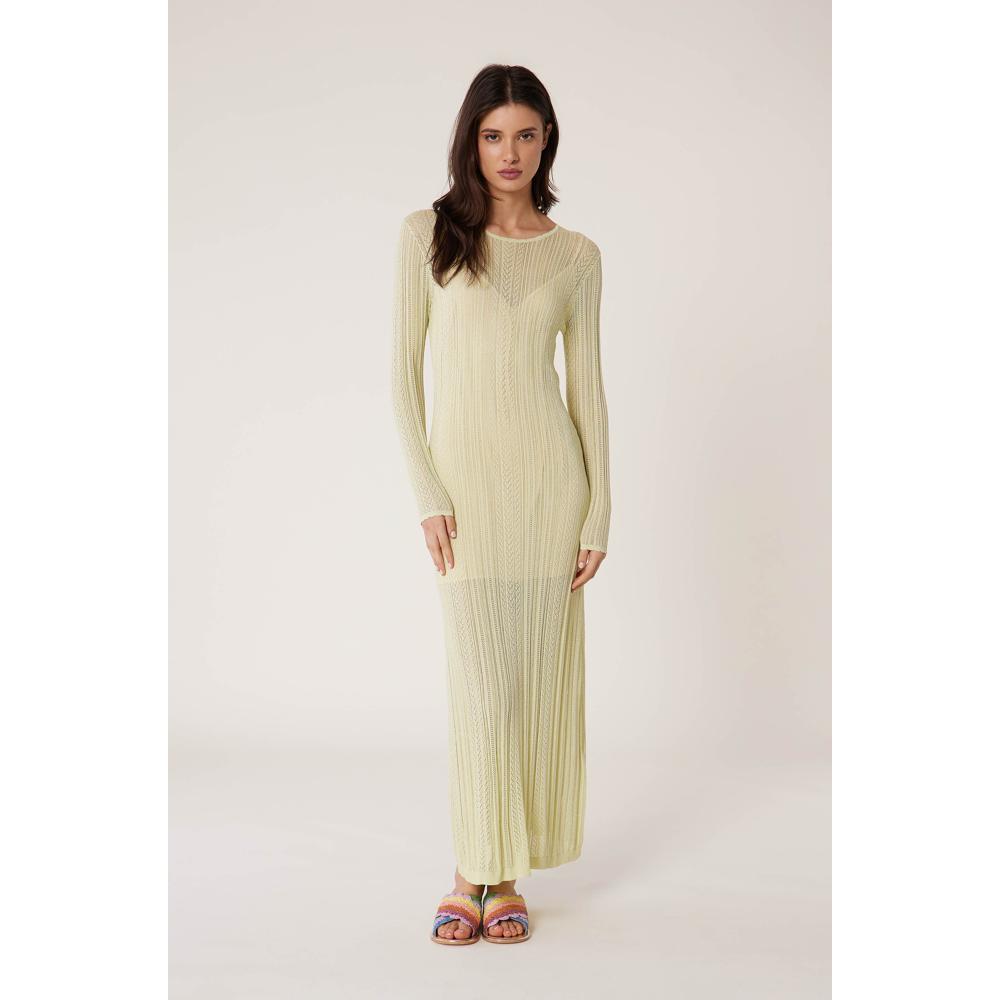 Robe Longue Maille Dentelle - Vanille - Femme