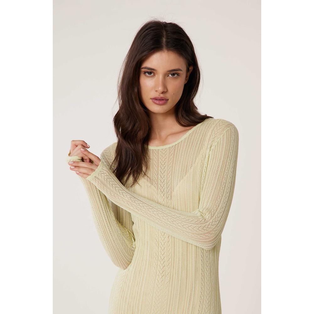 Robe Longue Maille Dentelle - Vanille - Femme
