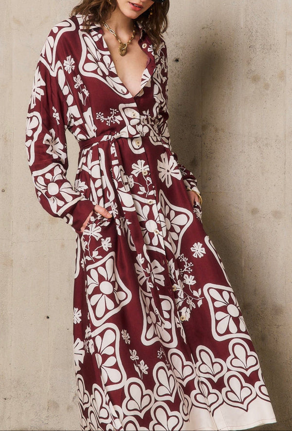 Jurk Stephanie Lange Mouwen - Bordeaux