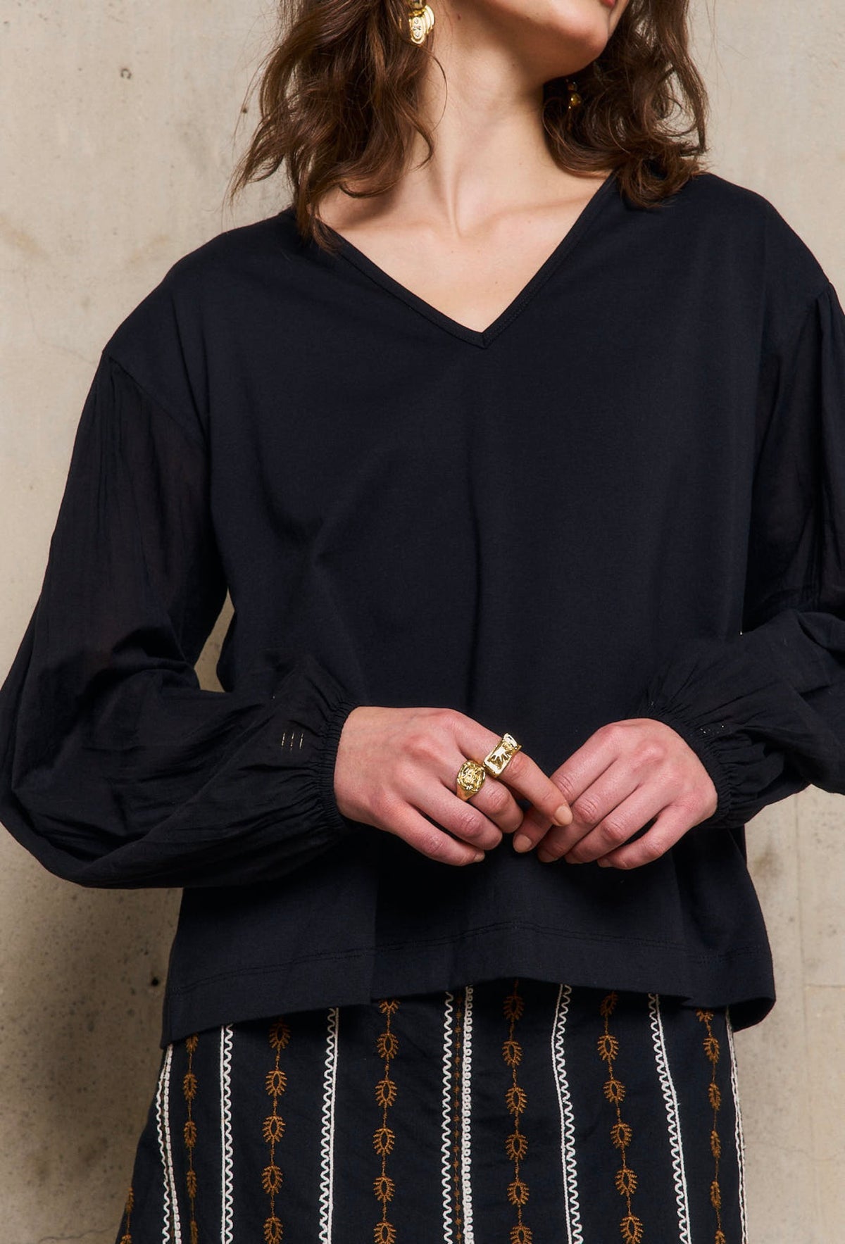 T-shirt Ml Sabrina - Zwart