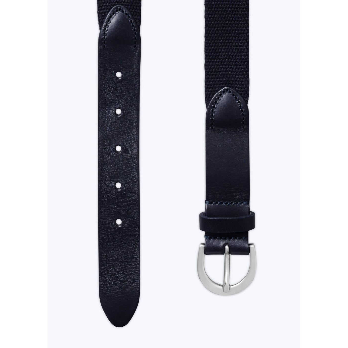 Fursac - Ceinture Tissée En Coton Et Cuir - Bleu Marine
