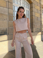 Pantalon Rayé Marin Camel