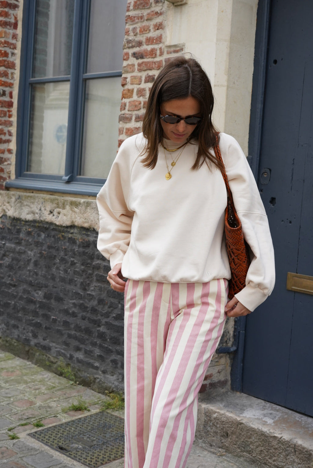 Pantalon Hubert Rayure Rose/Écru