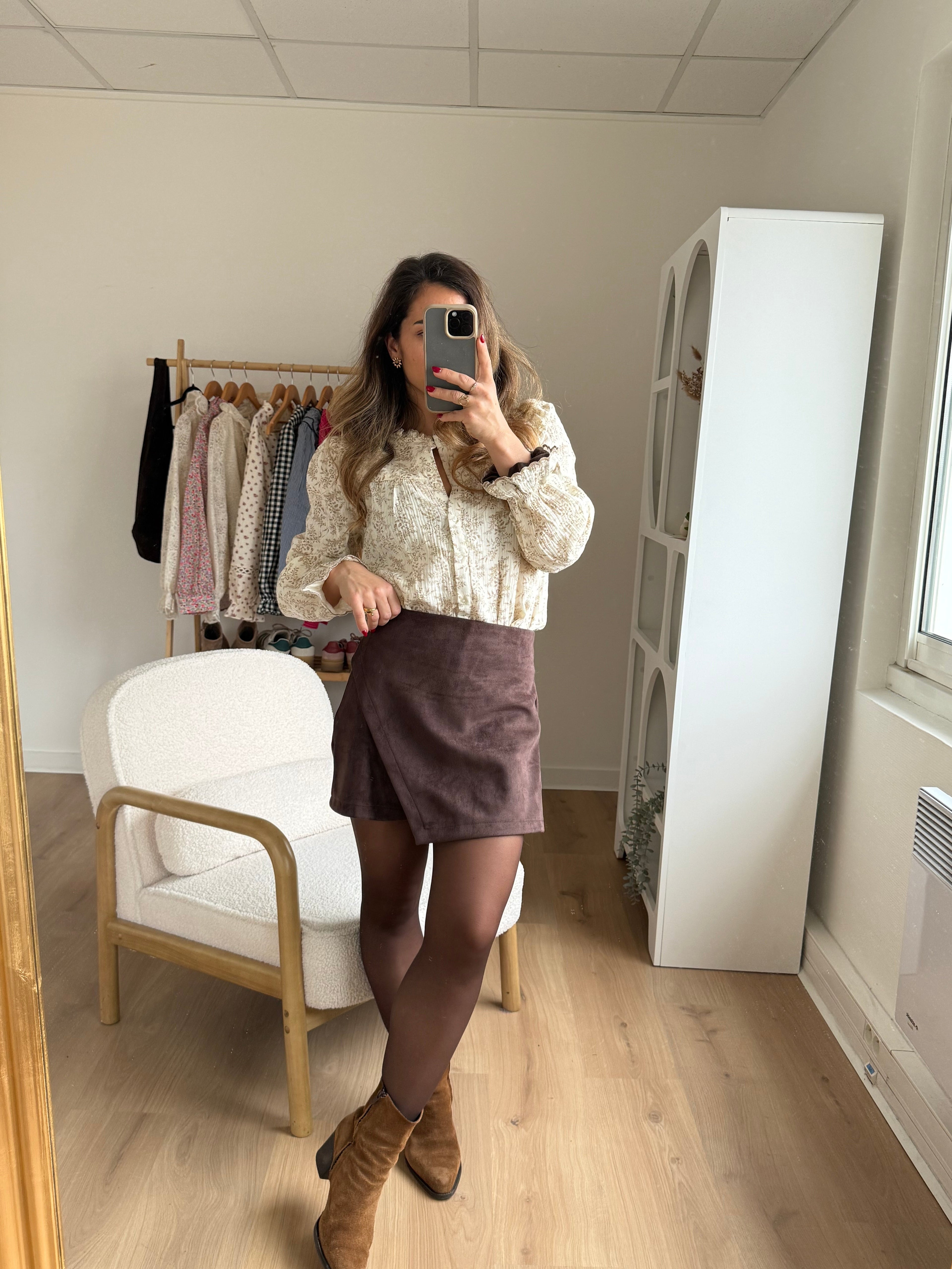 Jupe Short En Suédine Selena Chocolat