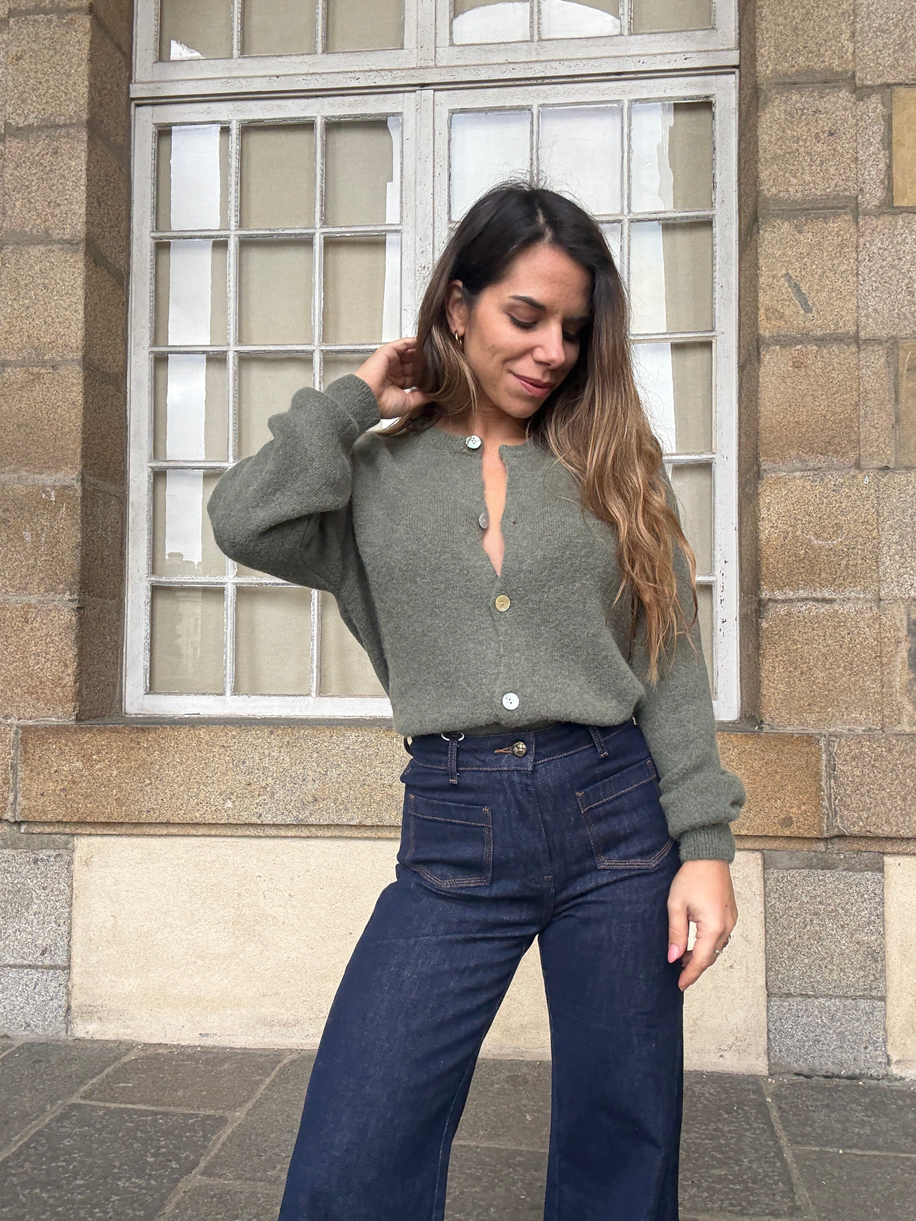 Prenda de punto de lana Léonie oliva