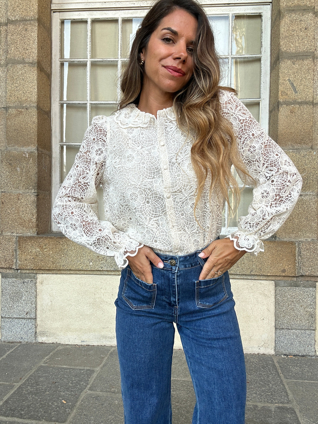 Blouse En Dentelle Écrue Rosa