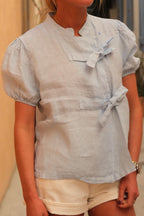 Célestine Sky Blue Linen Blouse