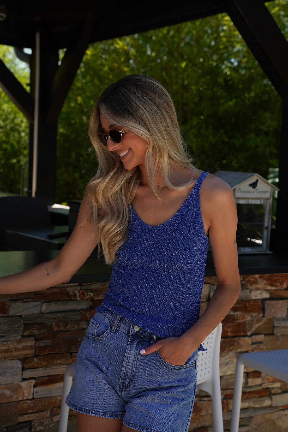 Pailletten-Top Norra – Blau