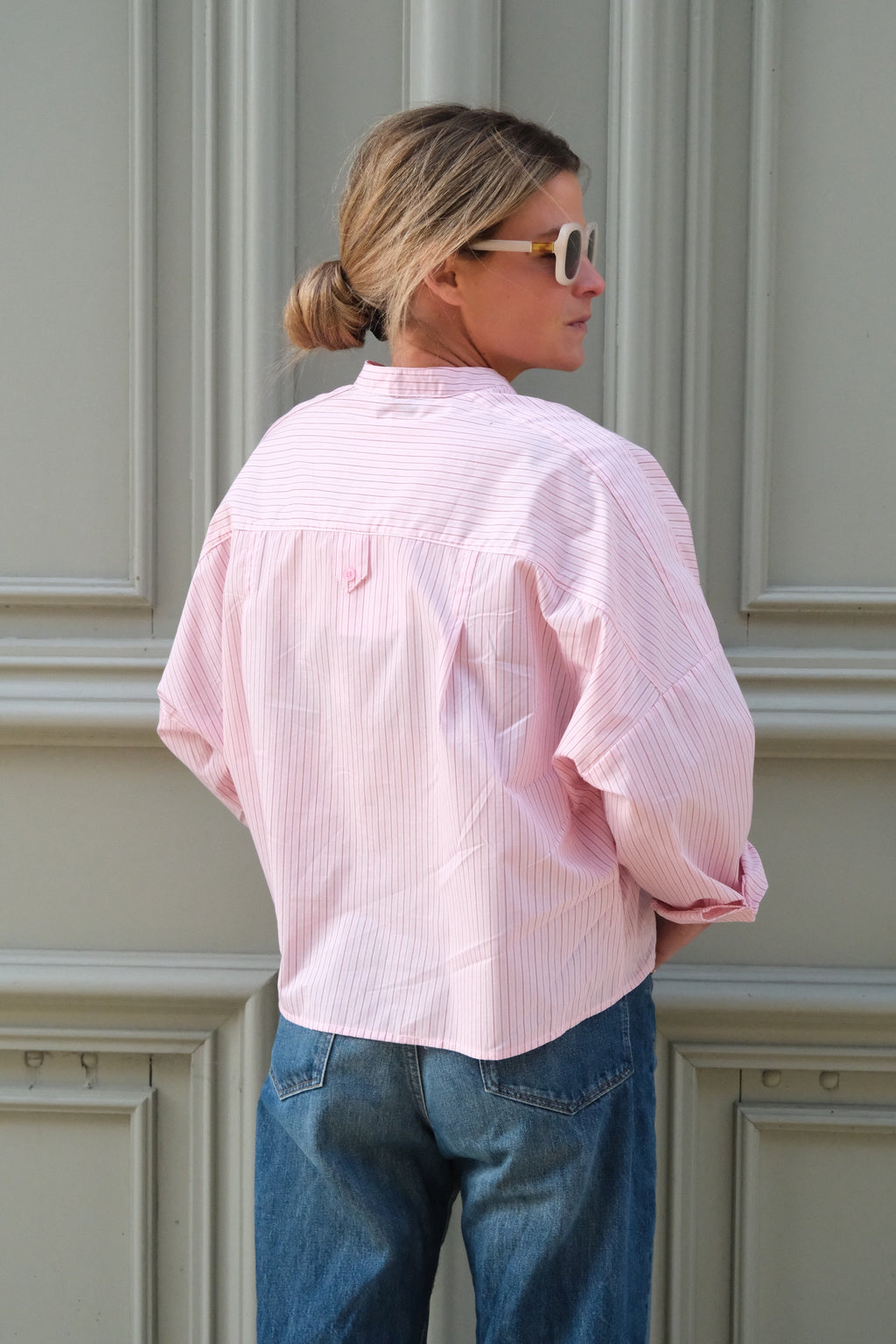 Astrid blouse with mandarin collar pink stripe