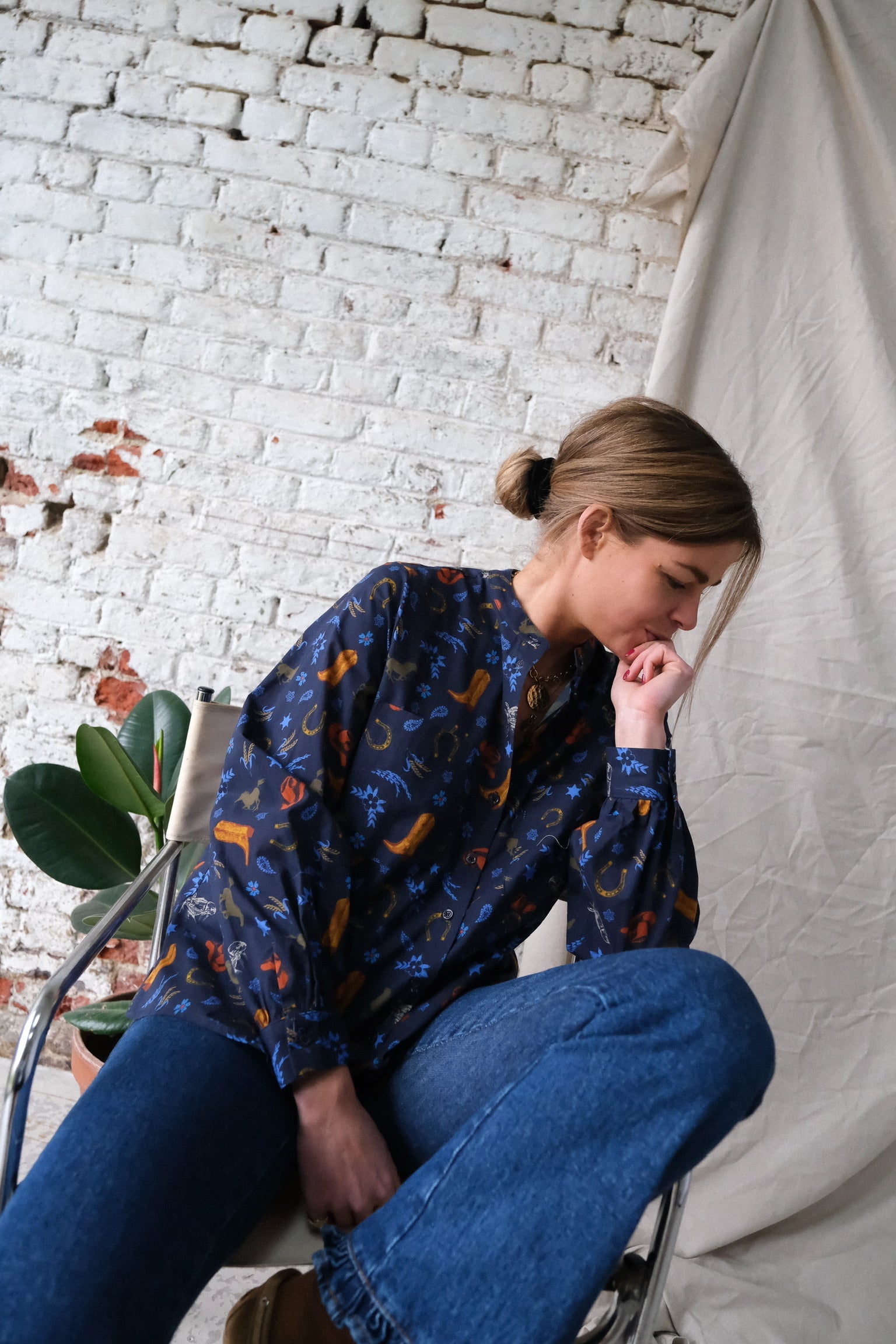Maria Navy Cowboy Shirt