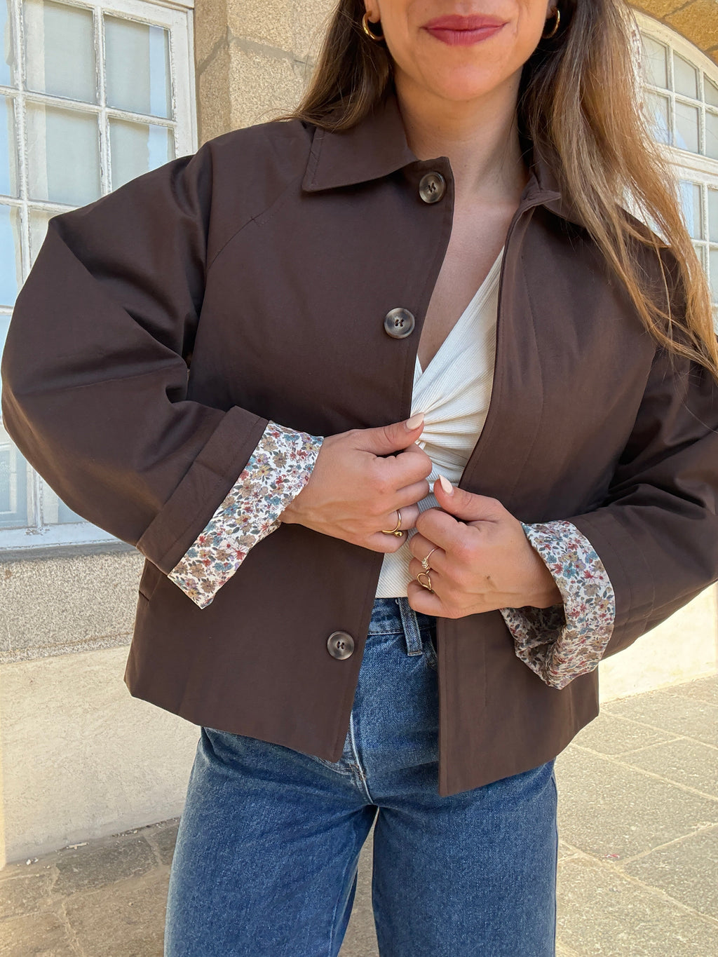 Edith brown Liberty print cotton trench jacket