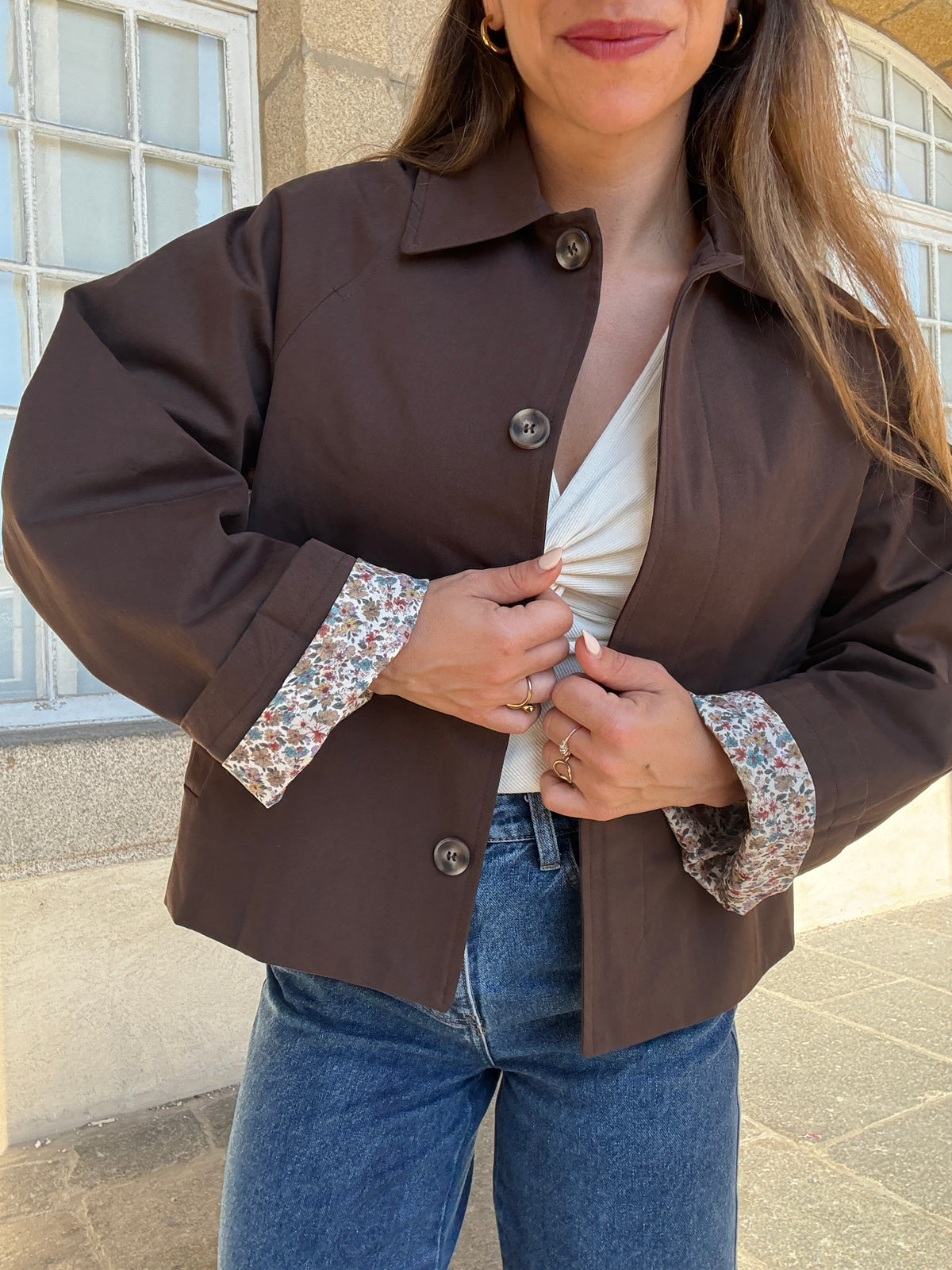 Edith brown Liberty print cotton trench jacket