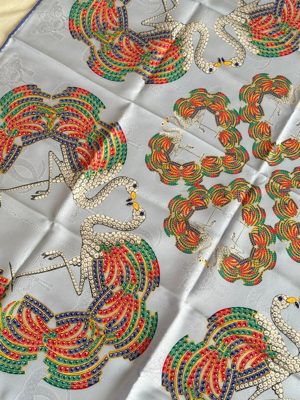 Cartier Scarf – Swan And Multicoloured Feather Patterns
