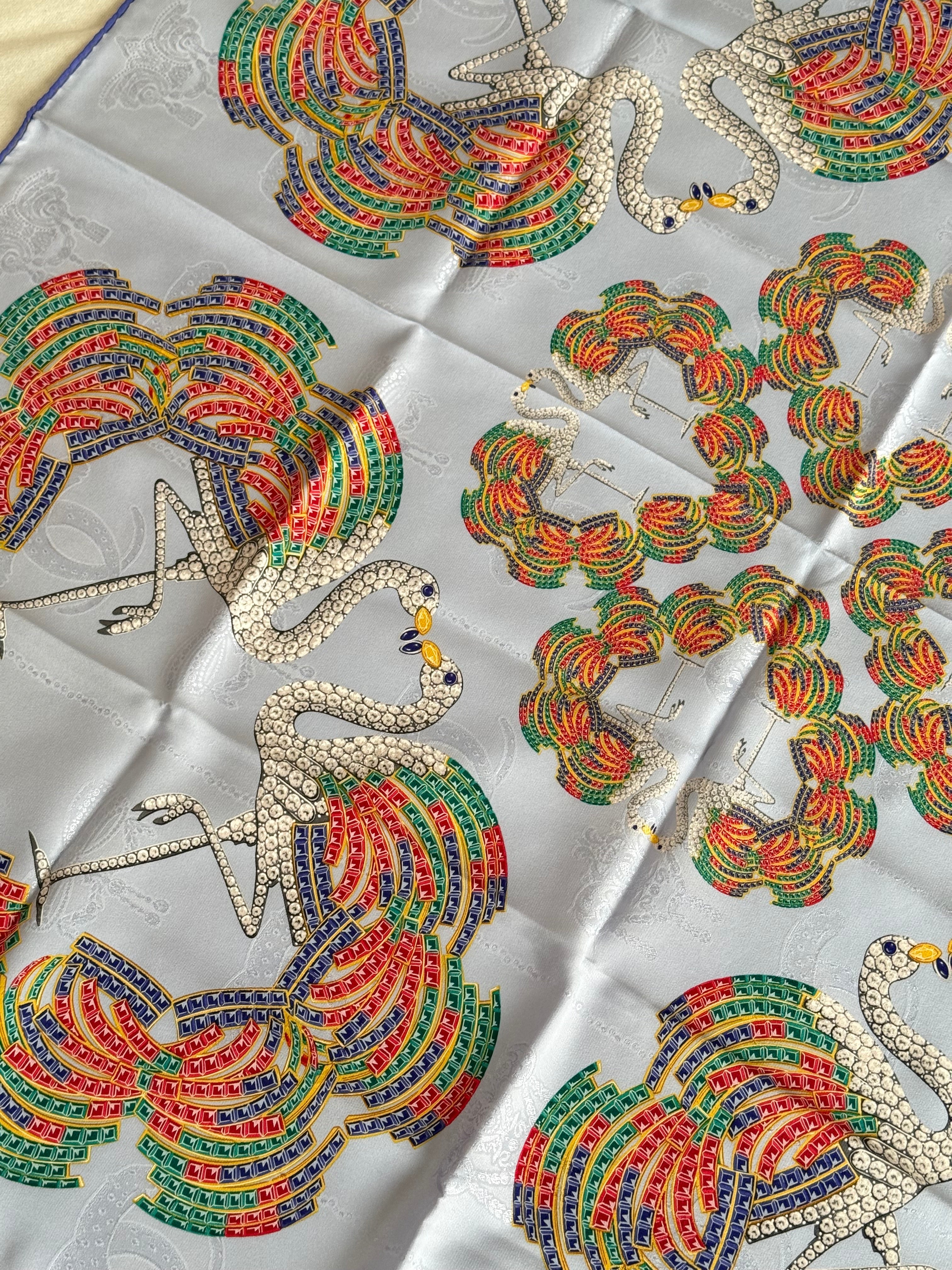 Cartier Scarf – Swan And Multicoloured Feather Patterns