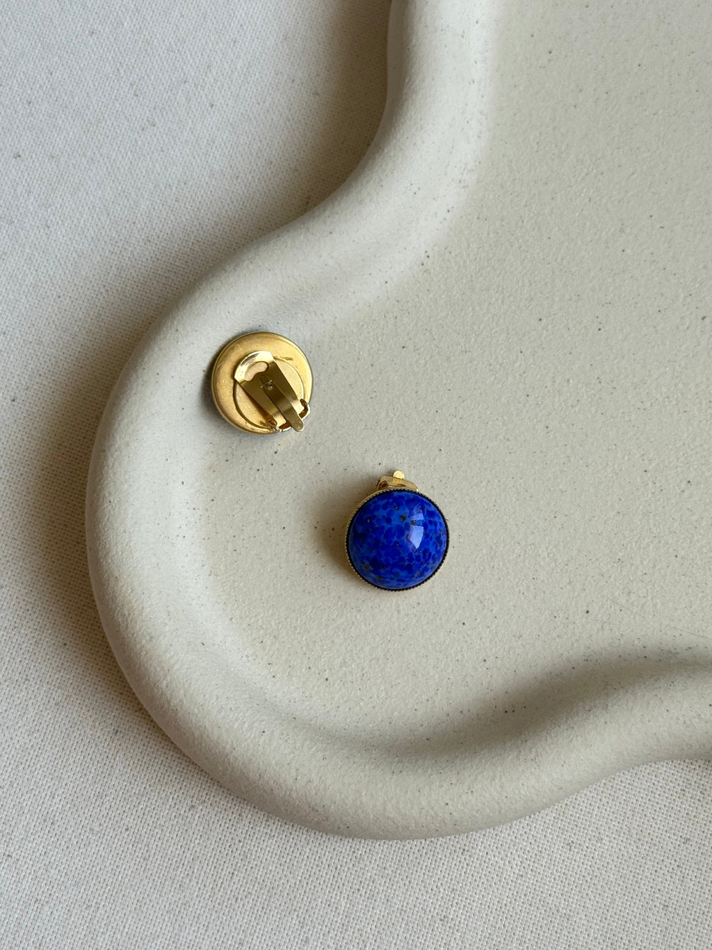 Boucles D’Oreilles Vintage - Cabochons Bleu Pâte De Verre