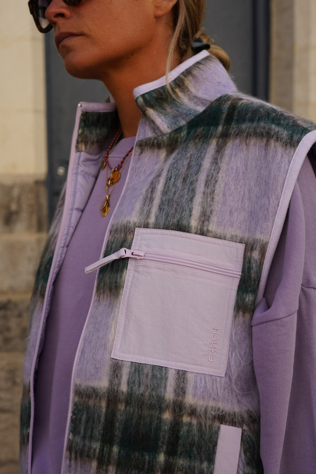 Léa Lilac Checked Sleeveless Jacket