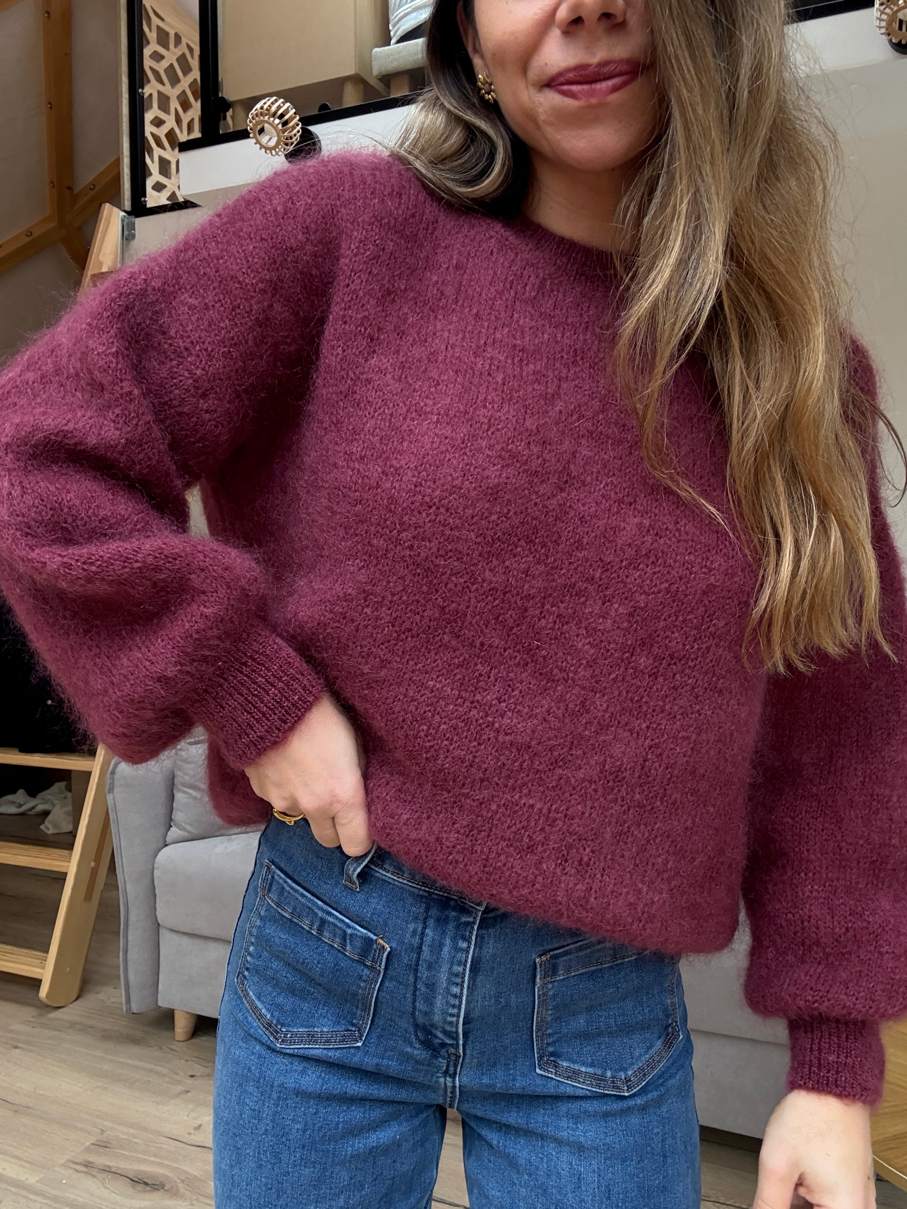 Gaia Burgundy Mohair And Wool Knit