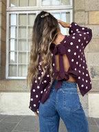 Pull à pois en laine Zélie bordeaux
