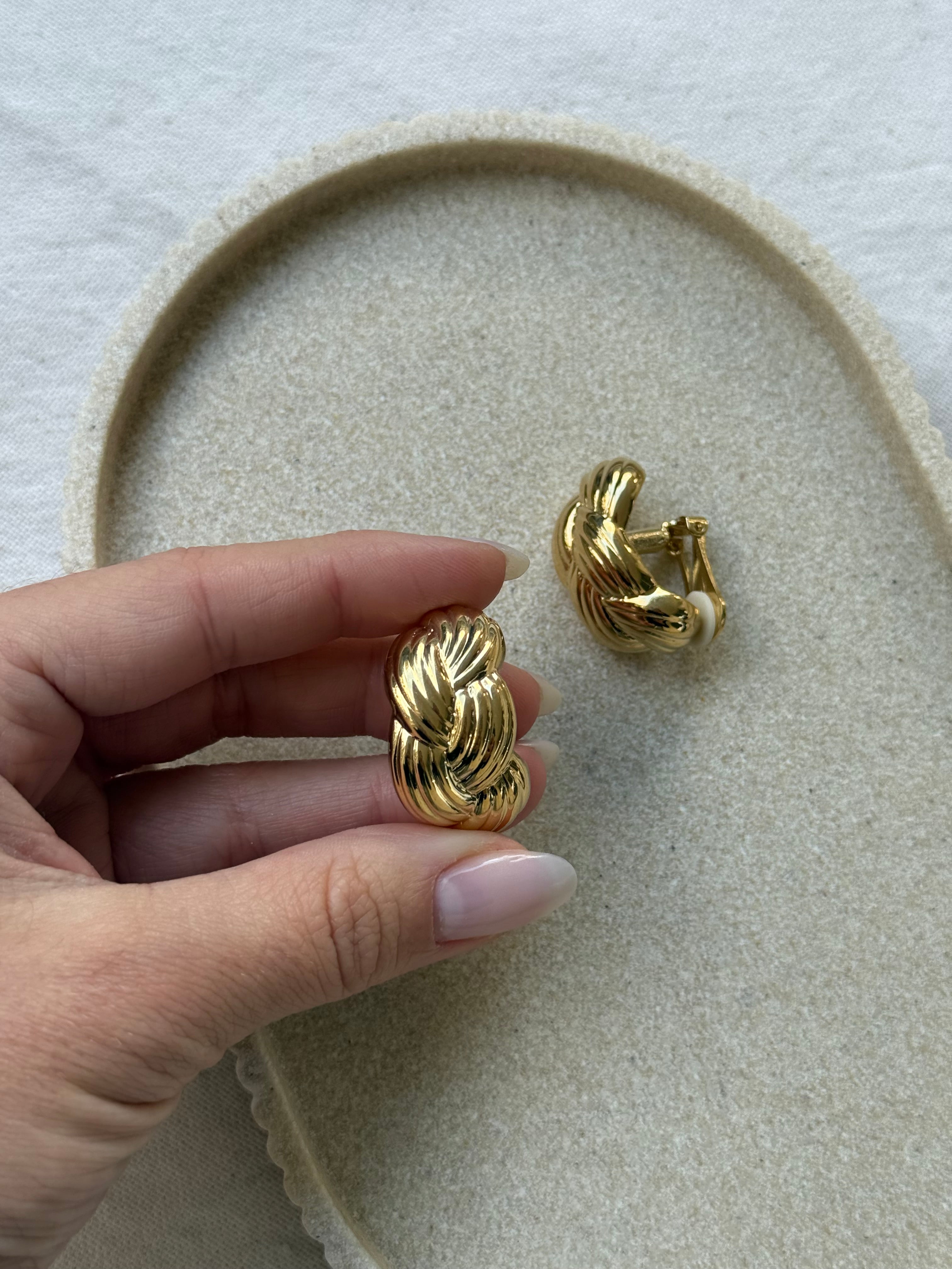 Vintage Earrings - Gold Braided Hoops