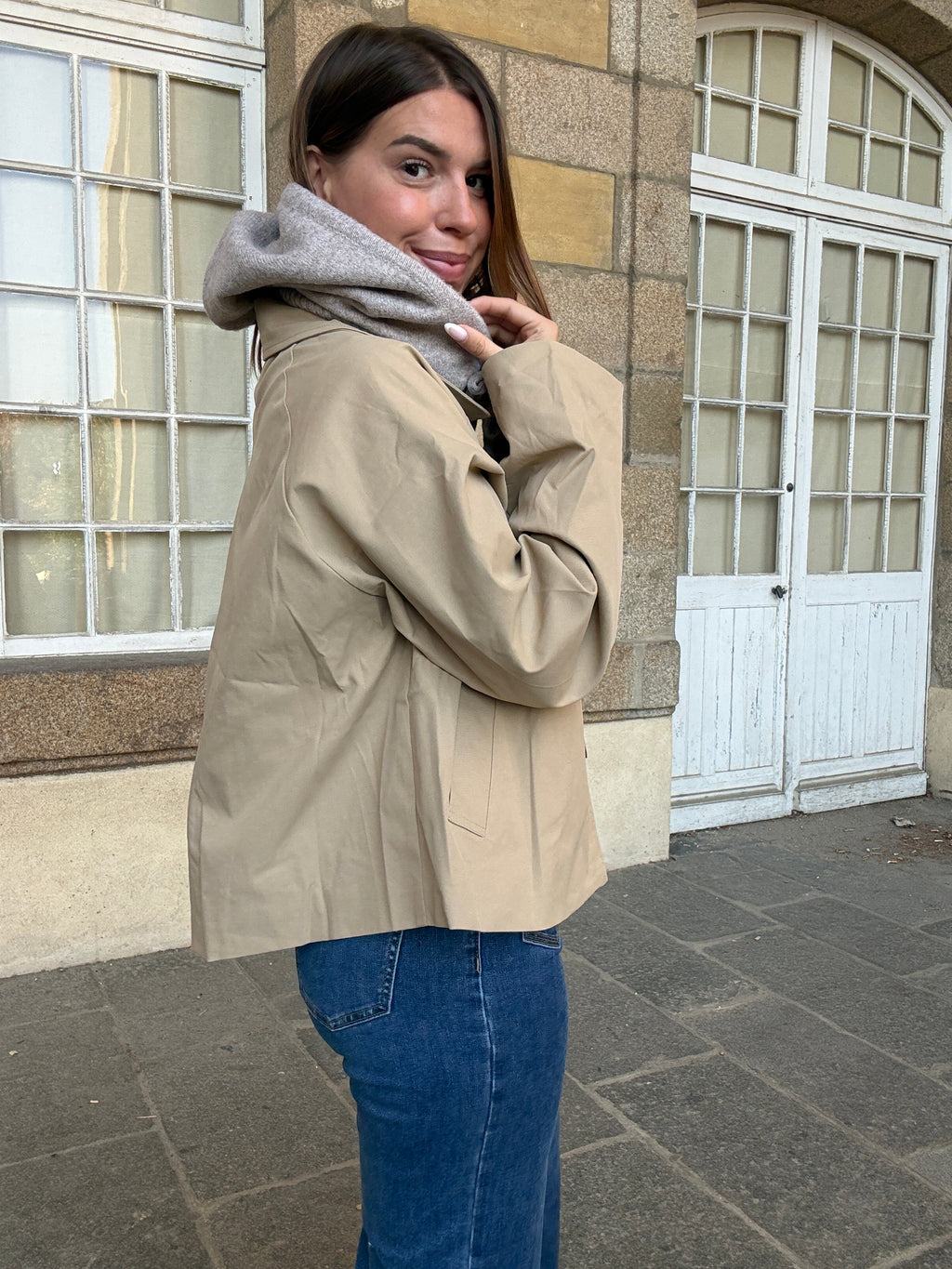 Cagoule en laine et cachemire taupe
