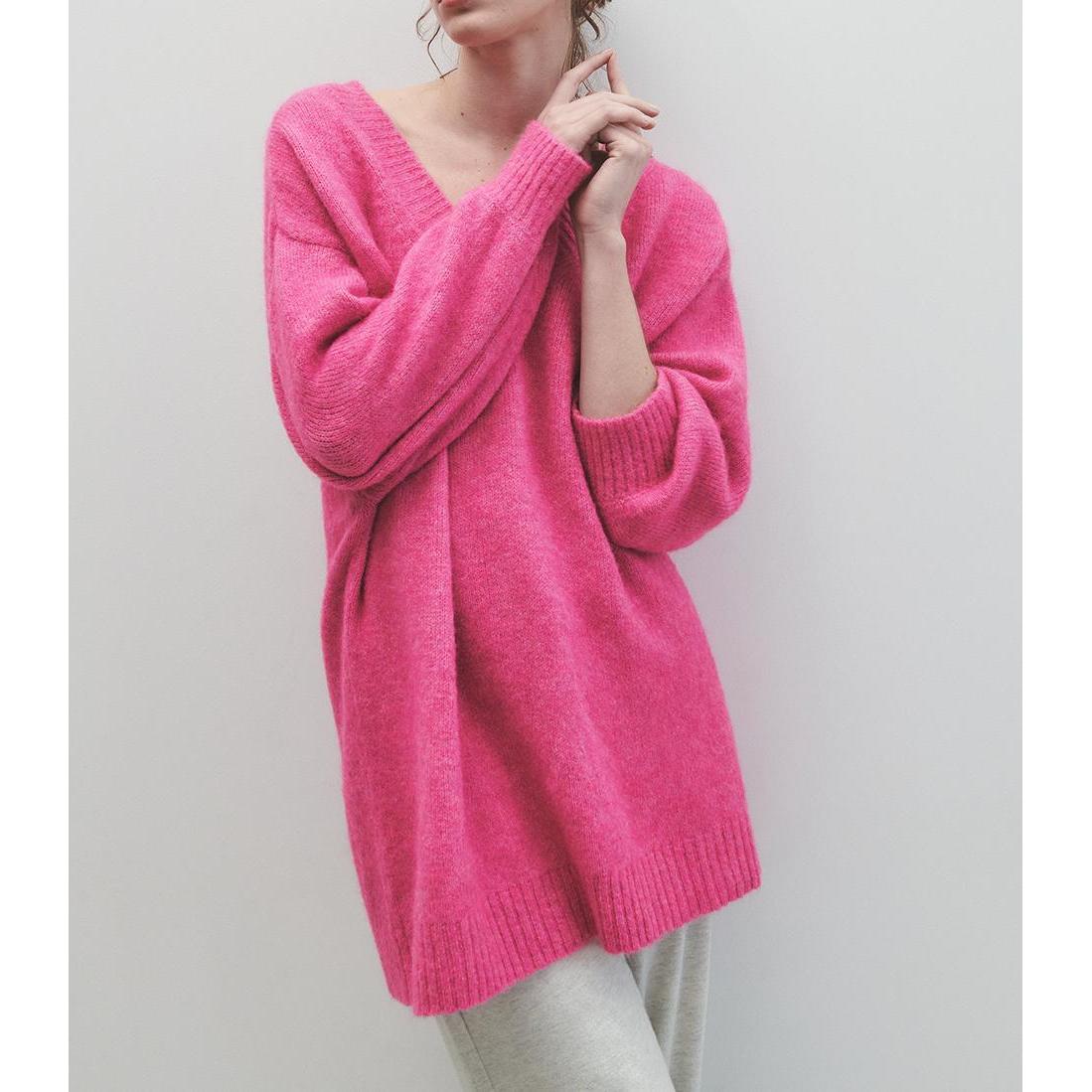 Jersey Cuello en V - Magenta Chine - Mujer