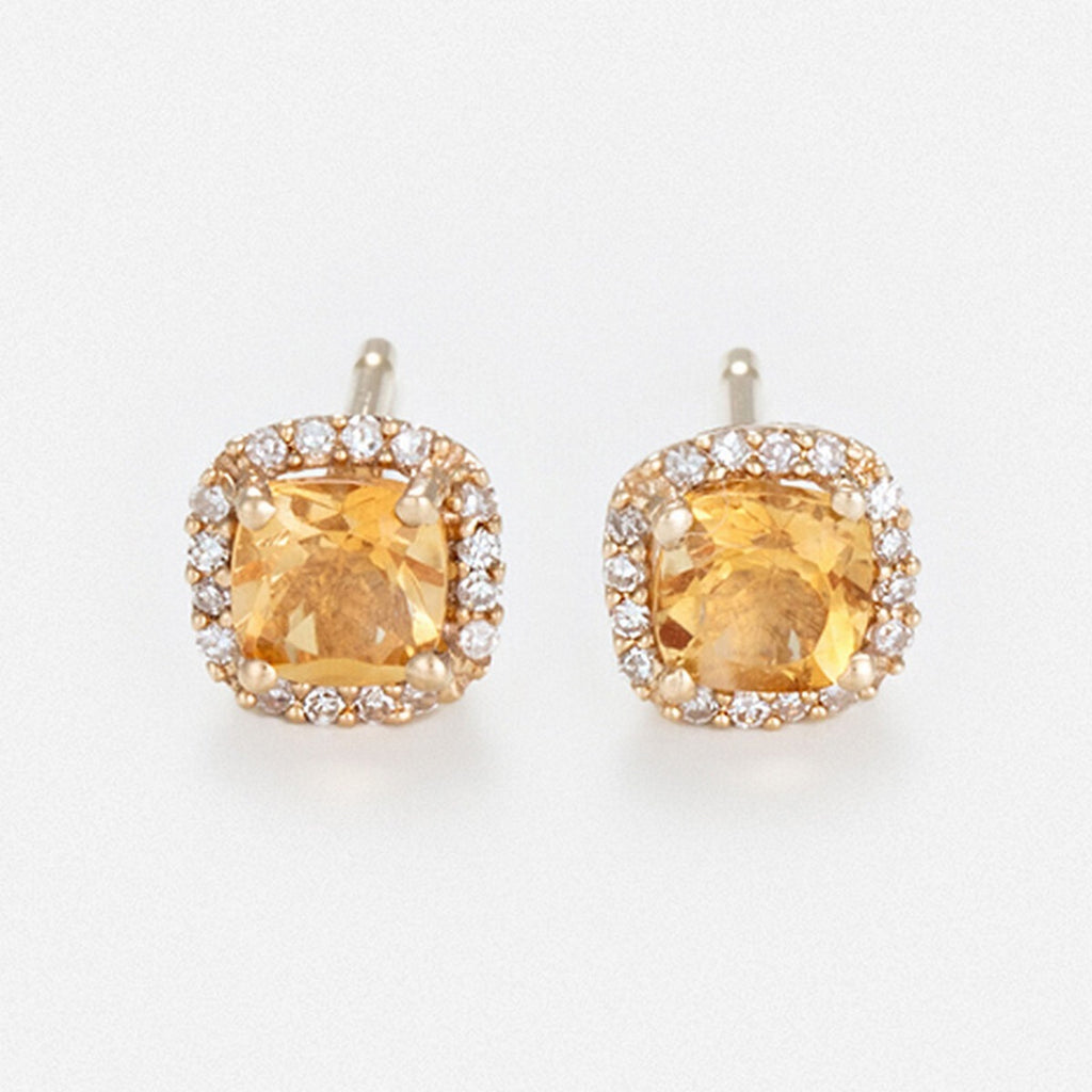 Boucles D'Oreilles "Popi Coussin Citrine" Diamant 0,07/32 + Citrine 0,6/2 - Or Jaune