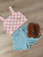 Pink Daisy Crochet Top