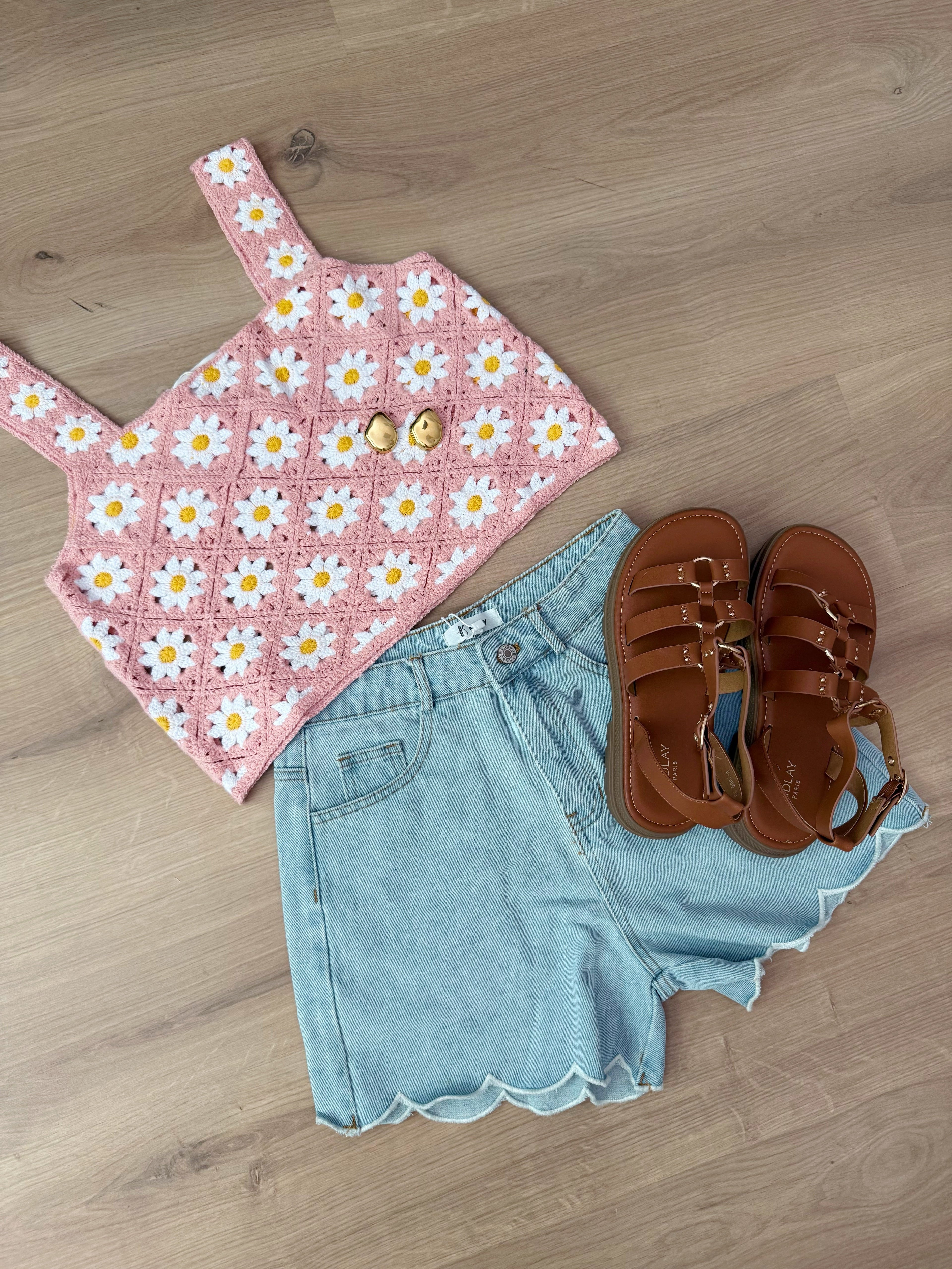 Pink Daisy Crochet Top