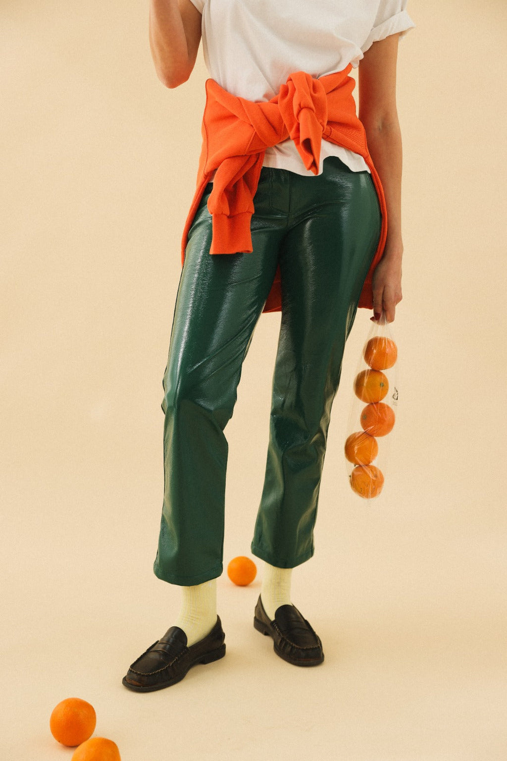 BRUNE green vinyl trousers