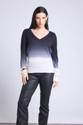 Jersey de cuello en V dip dye Ebene - Negro - Mujer