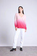 Jersey de cuello en V dip dye Ebene - Rosa - Mujer